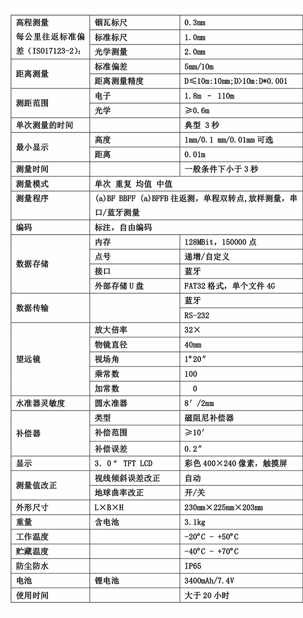 南方測繪DL-2003A電子水準儀技術參數